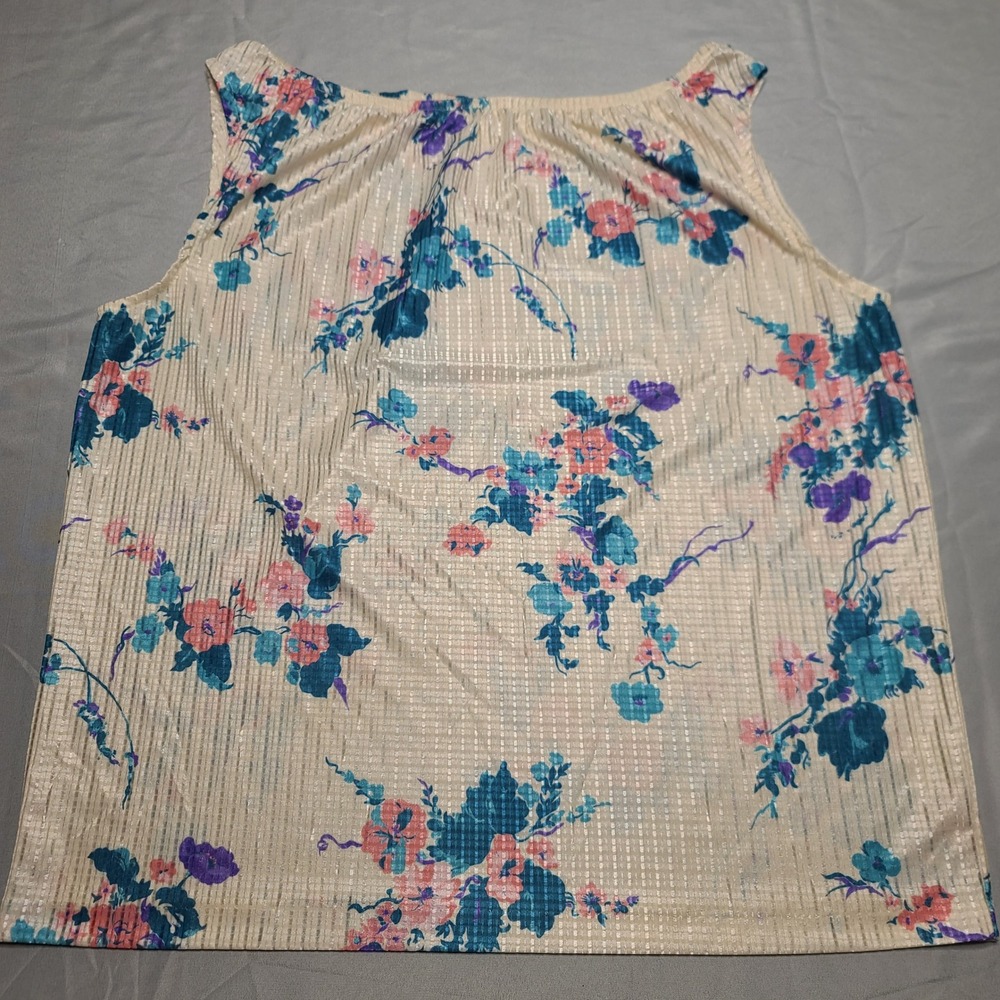 Unbranded Floral Shell Top Women XL Cream Teal Pink Textured Sleeveless Blouse